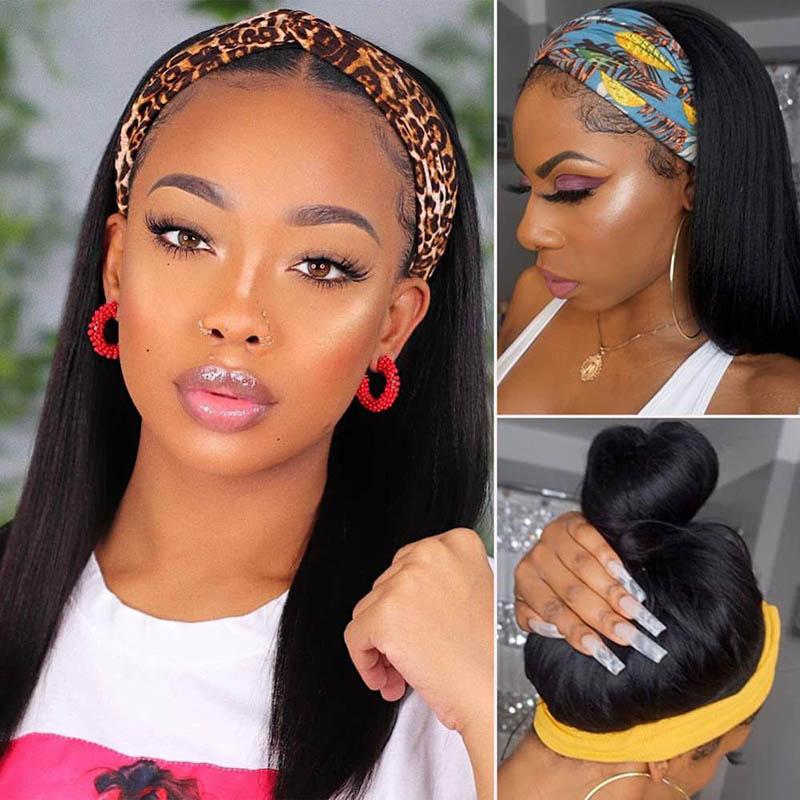 Headband Wig Straight Virgin Human Hair Wigs With Scarf Fashion Style 10-30 Inch