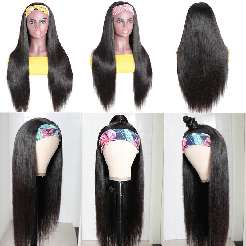 Headband Wig Straight Virgin Human Hair Wigs With Scarf Fashion Style 10-30 Inch