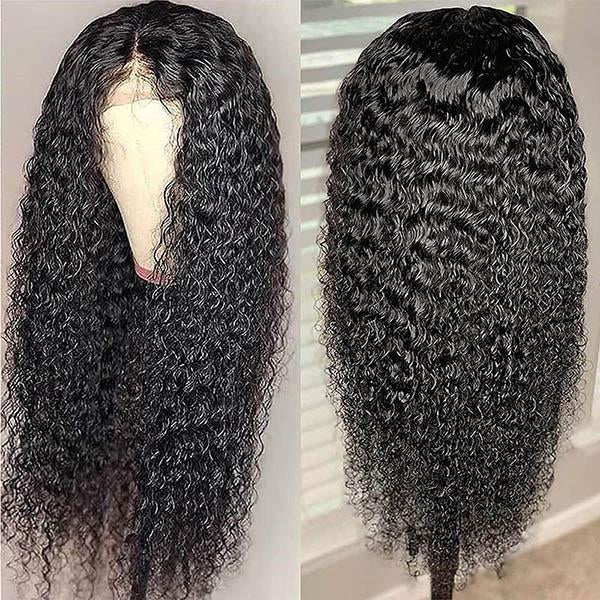 Kinky Curly 5x5 Lace Closure Wigs Virgin Pre Plucked Human Hair Wigs Black Wig