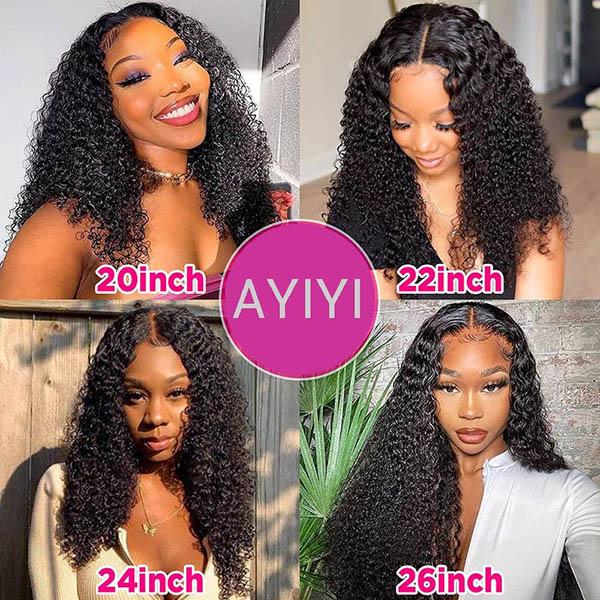 Kinky Curly 5x5 Lace Closure Wigs Virgin Pre Plucked Human Hair Wigs Black Wig