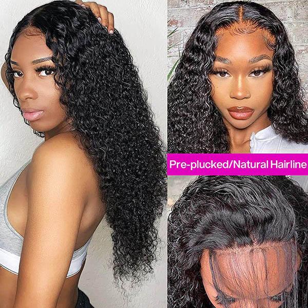 Kinky Curly 5x5 Lace Closure Wigs Virgin Pre Plucked Human Hair Wigs Black Wig