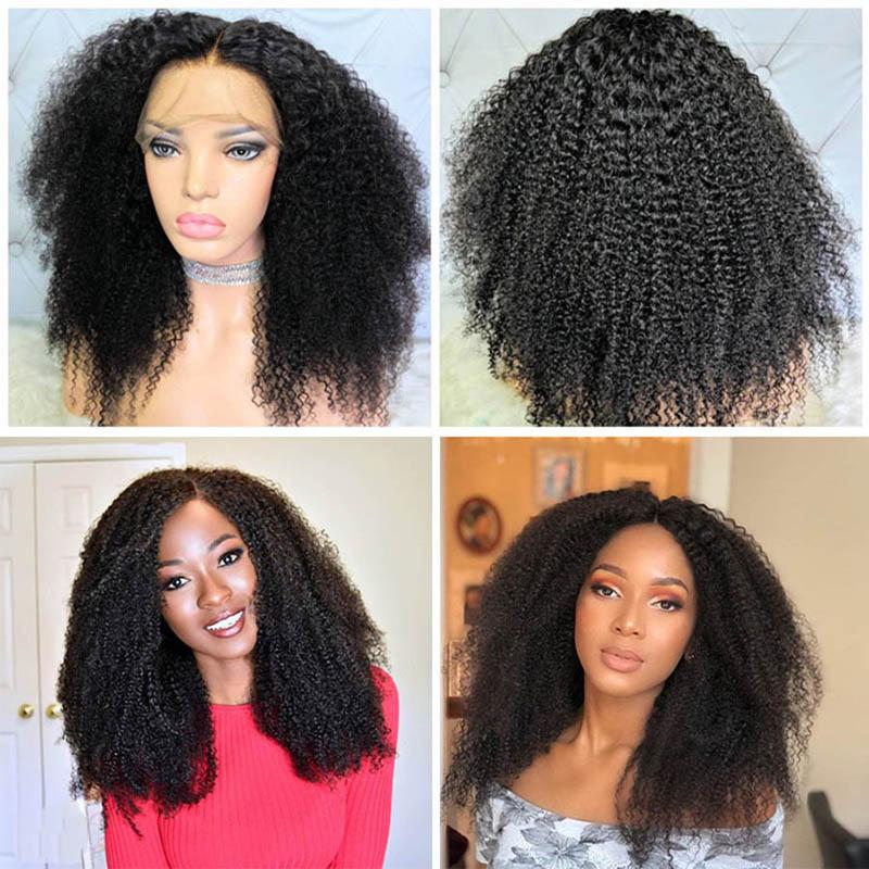 Kinky Curly Pre Plucked T Part Lace Wigs Natural Black Human Hair Wigs