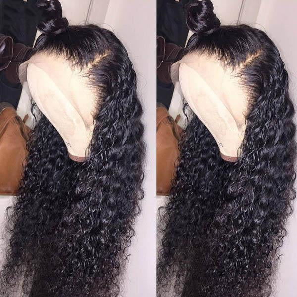 Deep Wave Lace Front Wigs Black Pre Plucked Wig