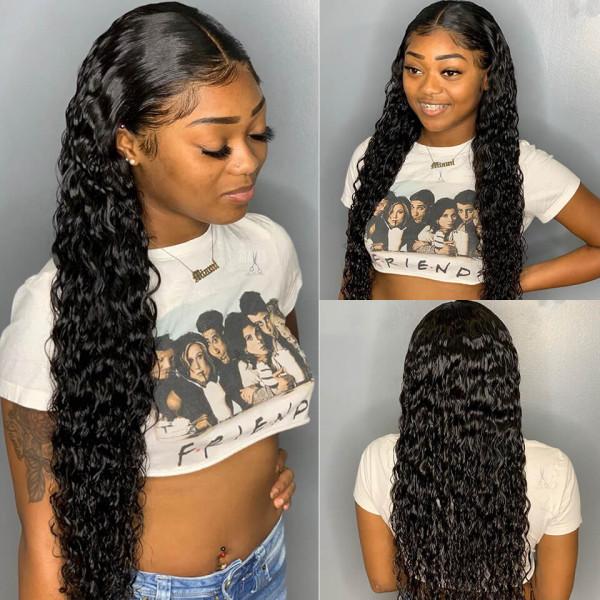 Deep Wave Lace Front Wigs Black Pre Plucked Wig