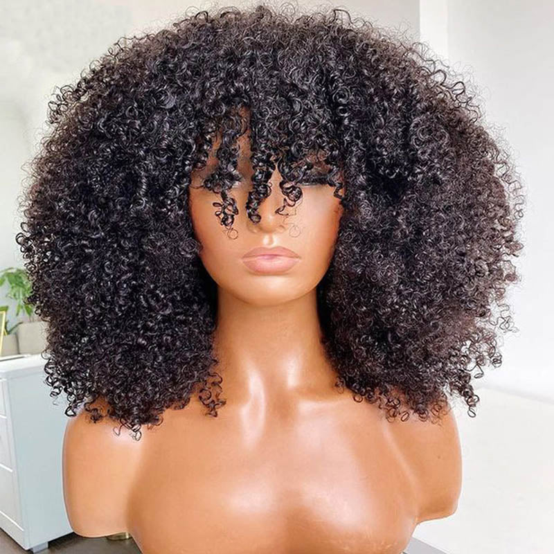 P4/27 Curly Wig With Bangs Non Lace Natural Color Virgin Human Hair Wigs