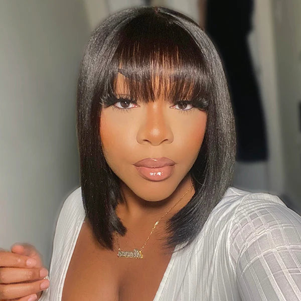 Silk Straight Top Bob Wig With Bangs Straight Human Hair Wigs