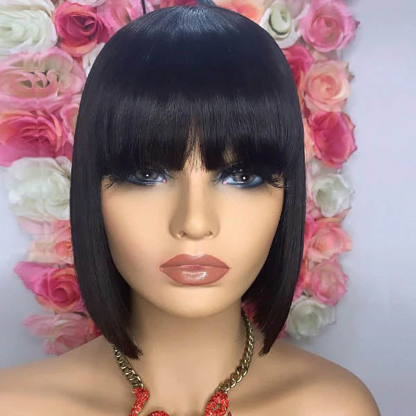 Silk Straight Top Bob Wig With Bangs Straight Human Hair Wigs