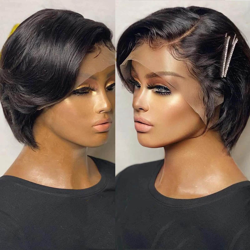Side Part Straight Pixie Cut Lace Wigs Human Hair Wigs Pre Plucked For Black Women Bob Wig