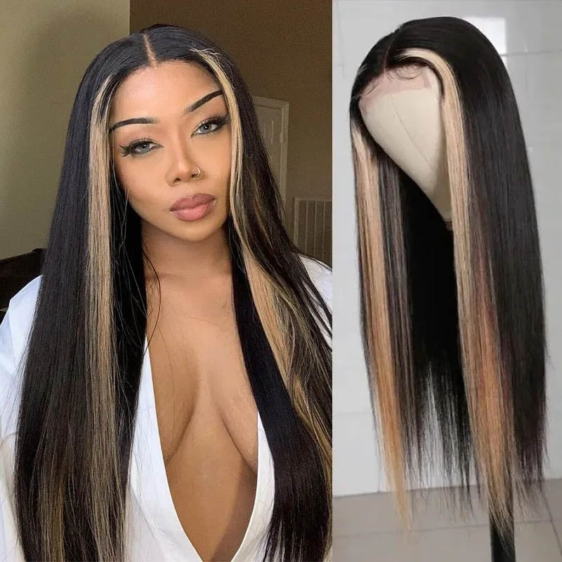 H27 Color Middle Part Lace Closure Wigs Straight Human Hair Wigs