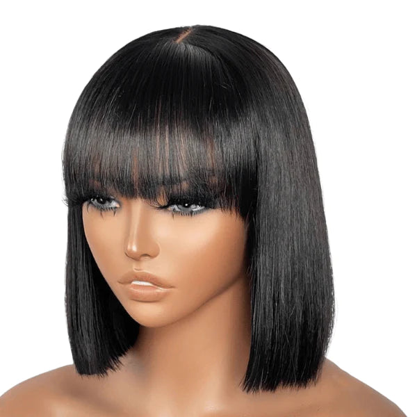 Silk Straight Top Bob Wig With Bangs Straight Human Hair Wigs